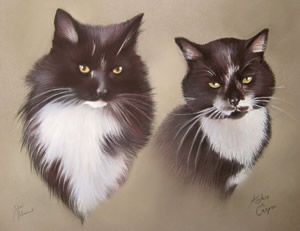 Portrait of two cats together in pastels from the owners photos